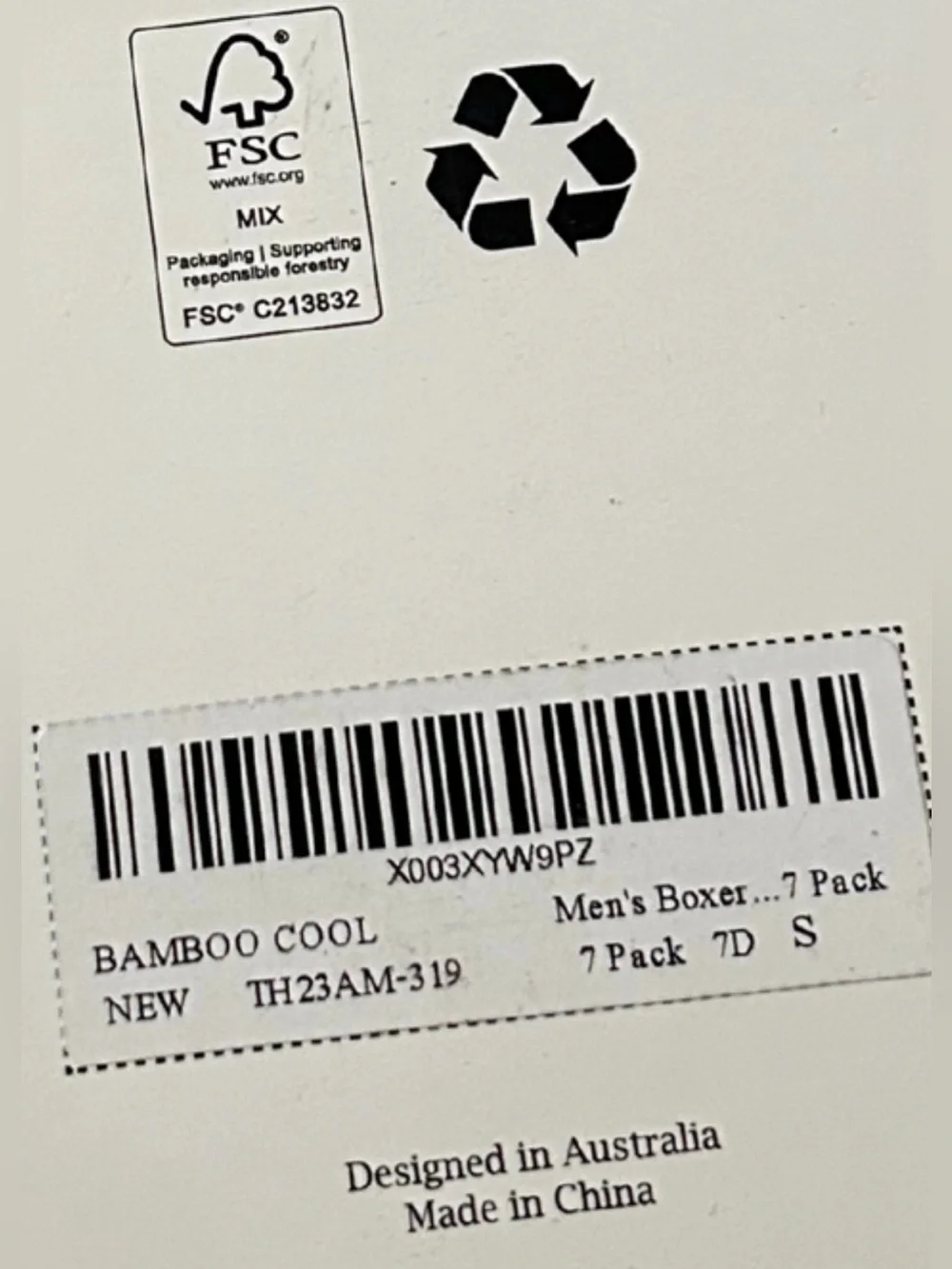 Bamboo Cool Men’s Boxer Brief Underwear | Pack of 7 | Black | Size S | NWT